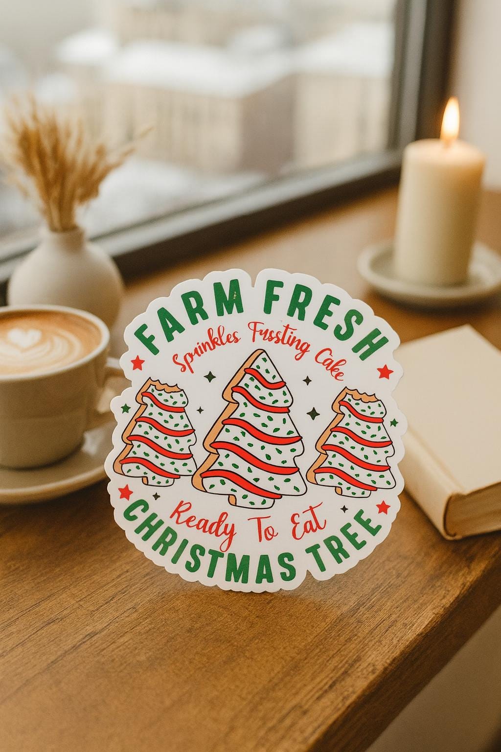 Christmas Tree Cookie Sticker: Farm Fresh Holiday Decal, Stocking Stuffer, waterproof