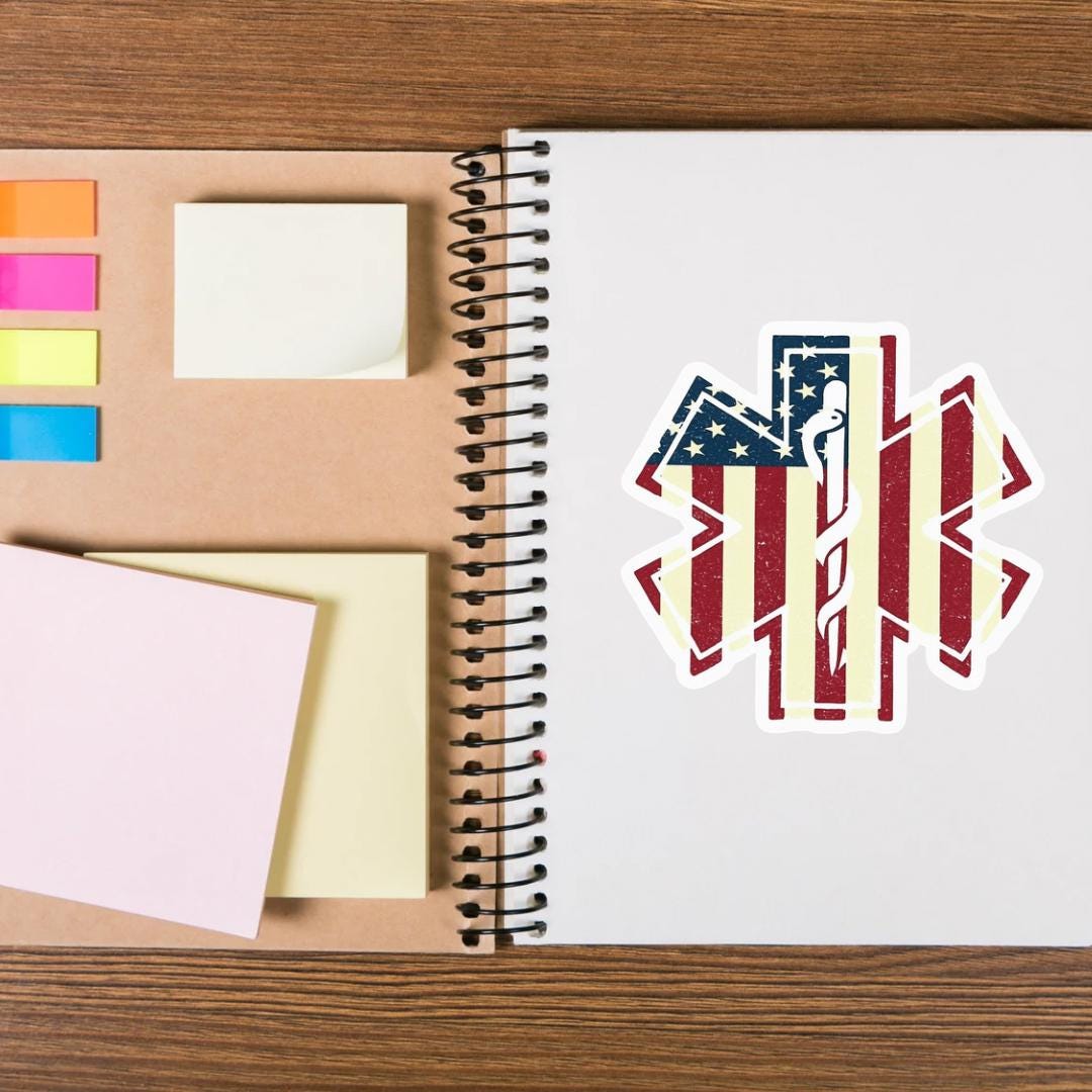 Patriotic EMS Star of Life Vinyl Sticker: Distressed American Flag, EMT/Paramedic, Waterproof