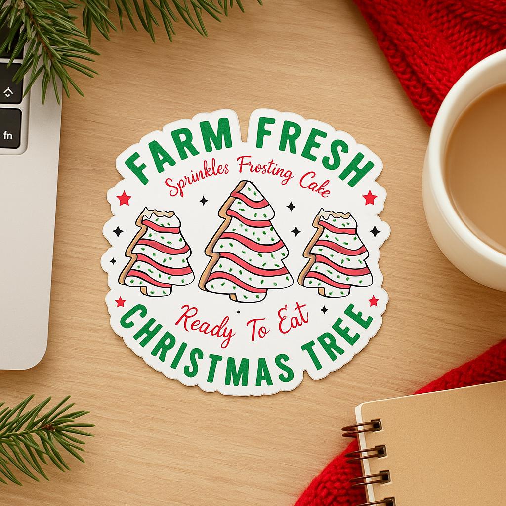 Christmas Tree Cookie Sticker: Farm Fresh Holiday Decal, Stocking Stuffer, waterproof