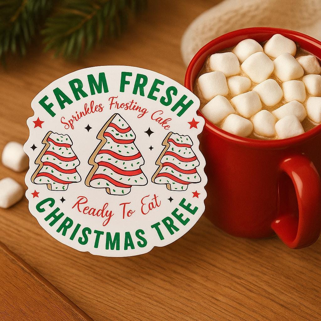 Christmas Tree Cookie Sticker: Farm Fresh Holiday Decal, Stocking Stuffer, waterproof
