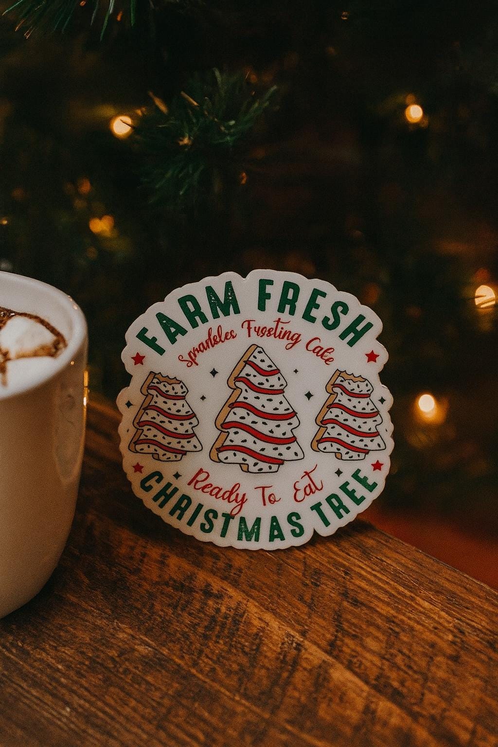 Christmas Tree Cookie Sticker: Farm Fresh Holiday Decal, Stocking Stuffer, waterproof