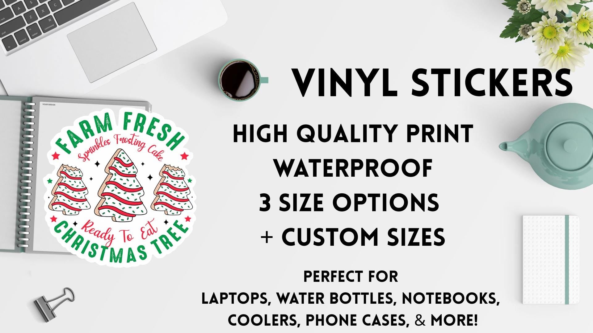 Christmas Tree Cookie Sticker: Farm Fresh Holiday Decal, Stocking Stuffer, waterproof