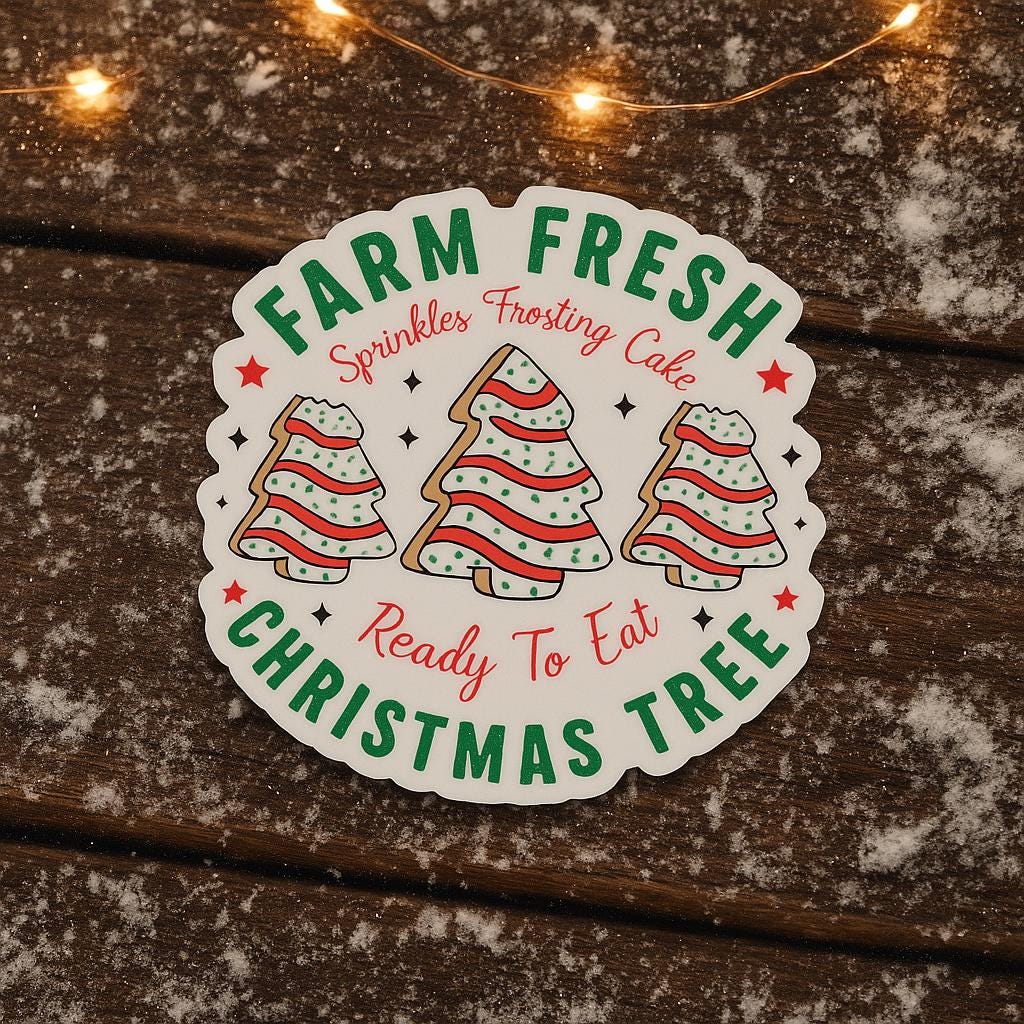 Christmas Tree Cookie Sticker: Farm Fresh Holiday Decal, Stocking Stuffer, waterproof