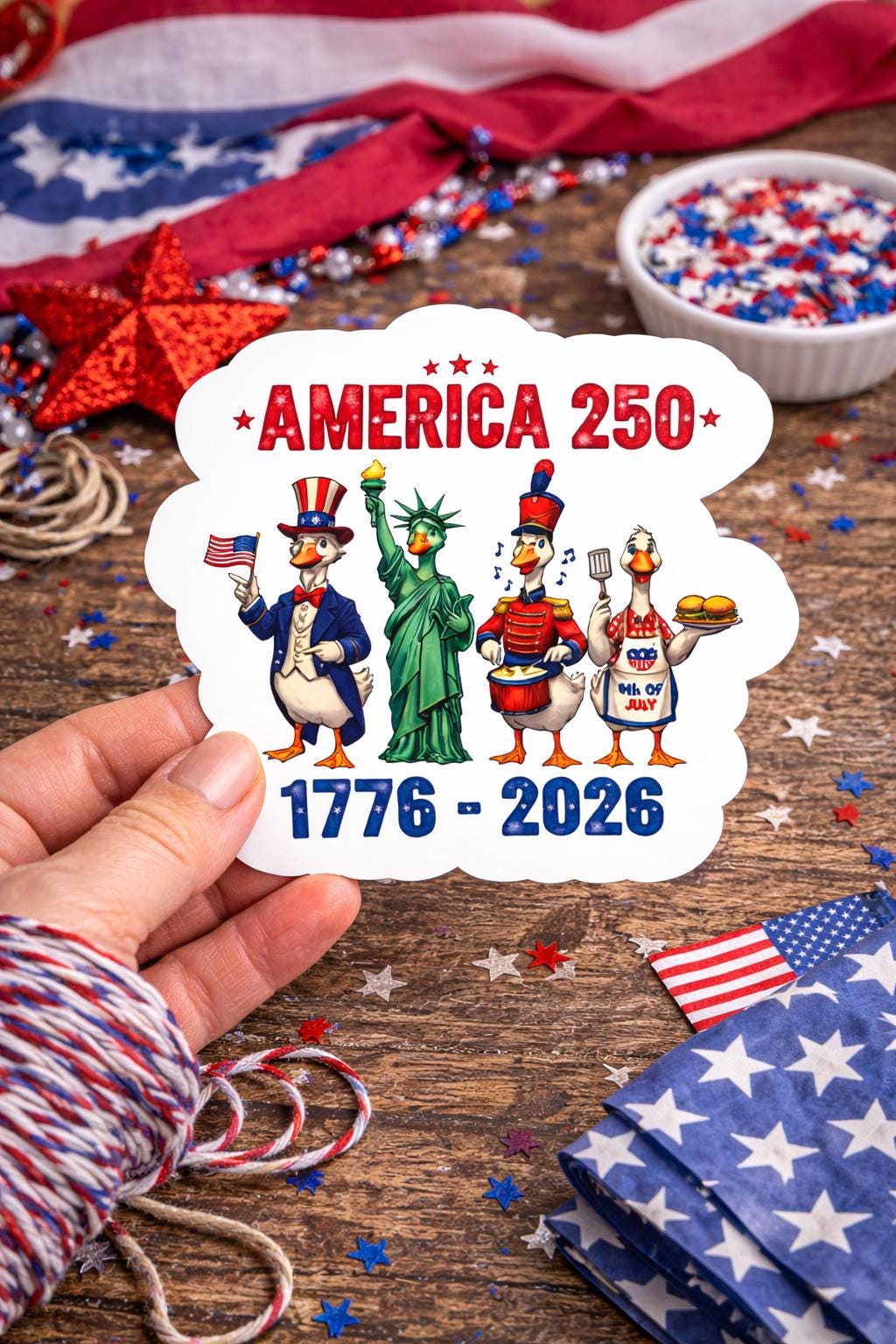 America 250 Years of Freedom Sticker, Patriotic Goose, 4th of July